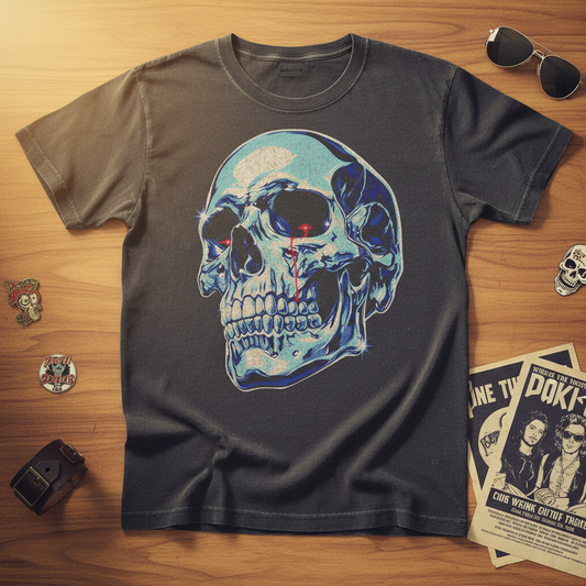 Vintage Skull Graphic T Shirt for Gothic and Streetwear Fans | Retro Blue Skull Art Tee | Unique Gift for Him or Her | Perfect Birthday or Halloween Gift for Alternative Fashion Lovers