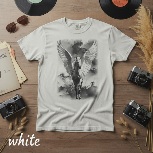 Vintage Pegasus Graphic T Shirt for Mythology and Fantasy Lovers | Retro Winged Horse Art Tee | Unique Gift for Him or Her | Perfect Birthday or Christmas Gift for Dreamers