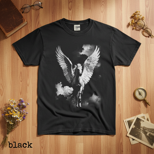 Vintage Pegasus Graphic T Shirt for Mythology and Fantasy Lovers | Retro Winged Horse Art Tee | Unique Gift for Him or Her | Perfect Birthday or Christmas Gift for Dreamers