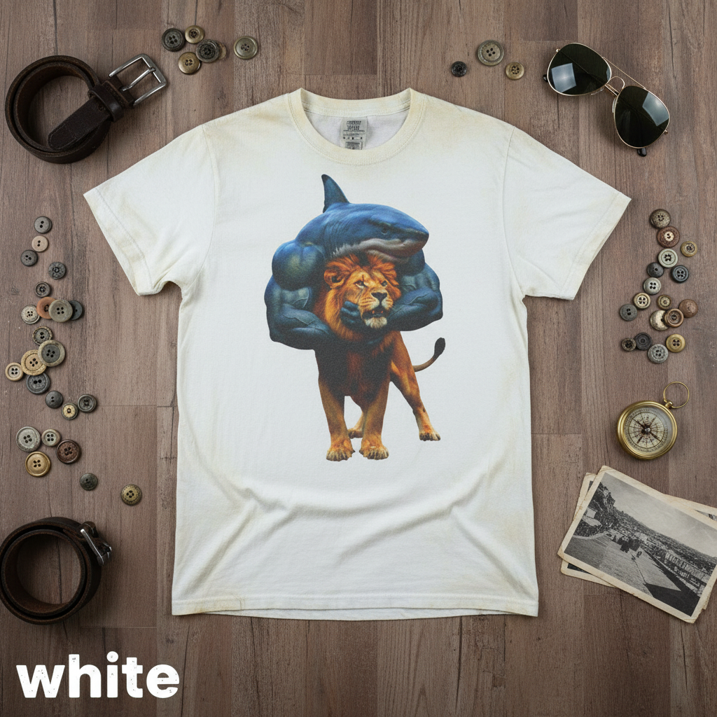 Vintage Shark Wrestling Lion Graphic Tee