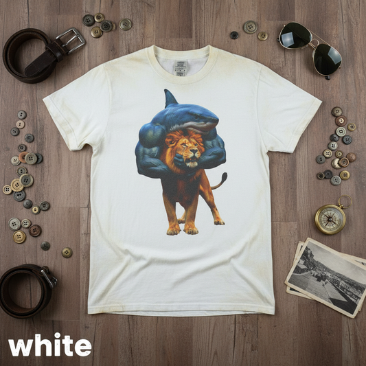 Vintage Shark Wrestling Lion Graphic Tee