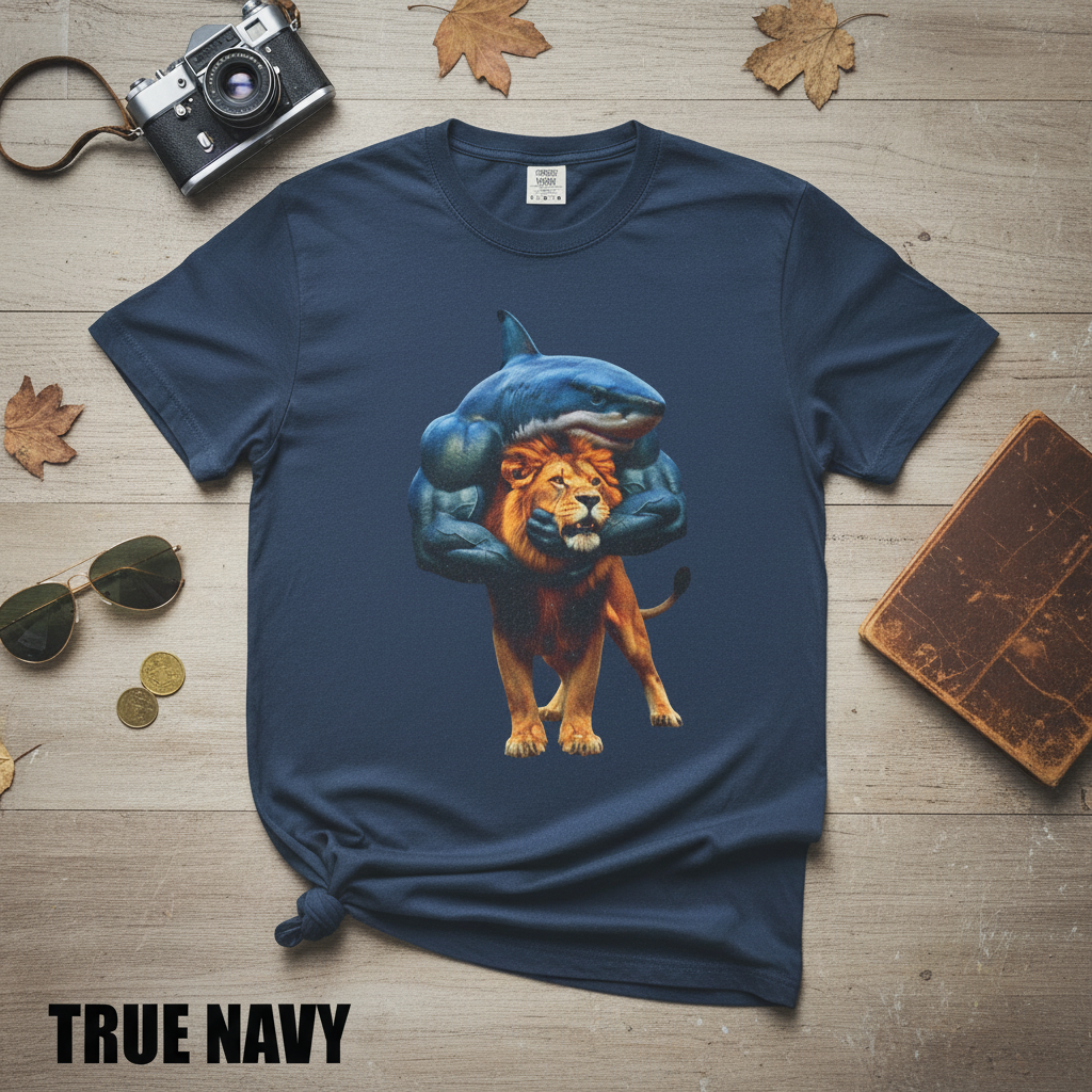 Vintage Shark Wrestling Lion Graphic Tee