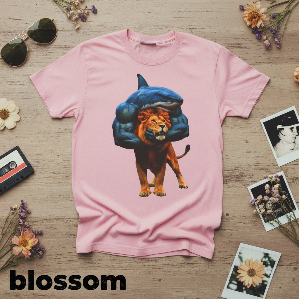 Vintage Shark Wrestling Lion Graphic Tee