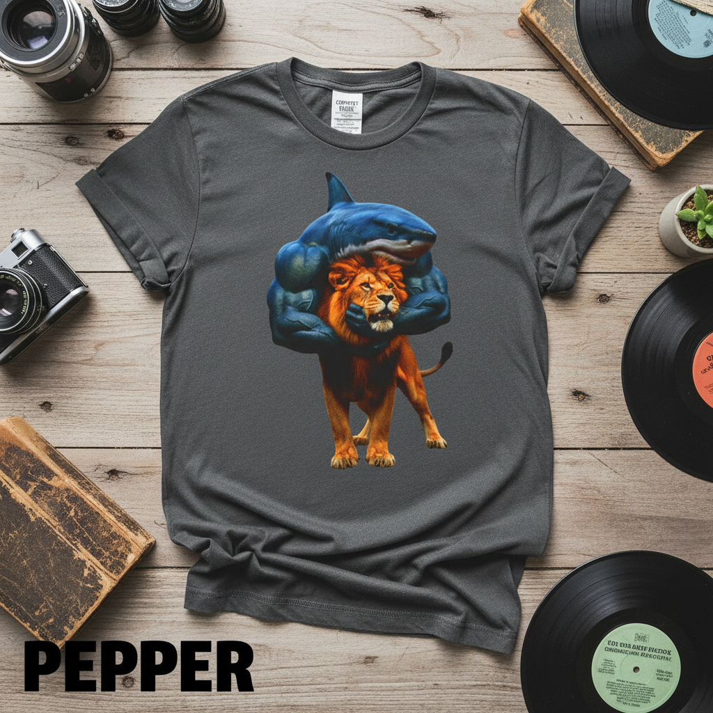 Vintage Shark Wrestling Lion Graphic Tee