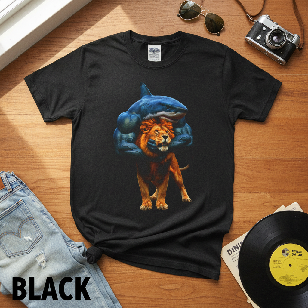 Vintage Shark Wrestling Lion Graphic Tee