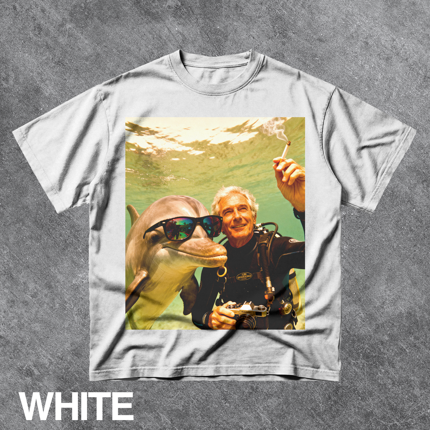 Vintage Funny Underwater Dolphin Selfie Graphic Tee