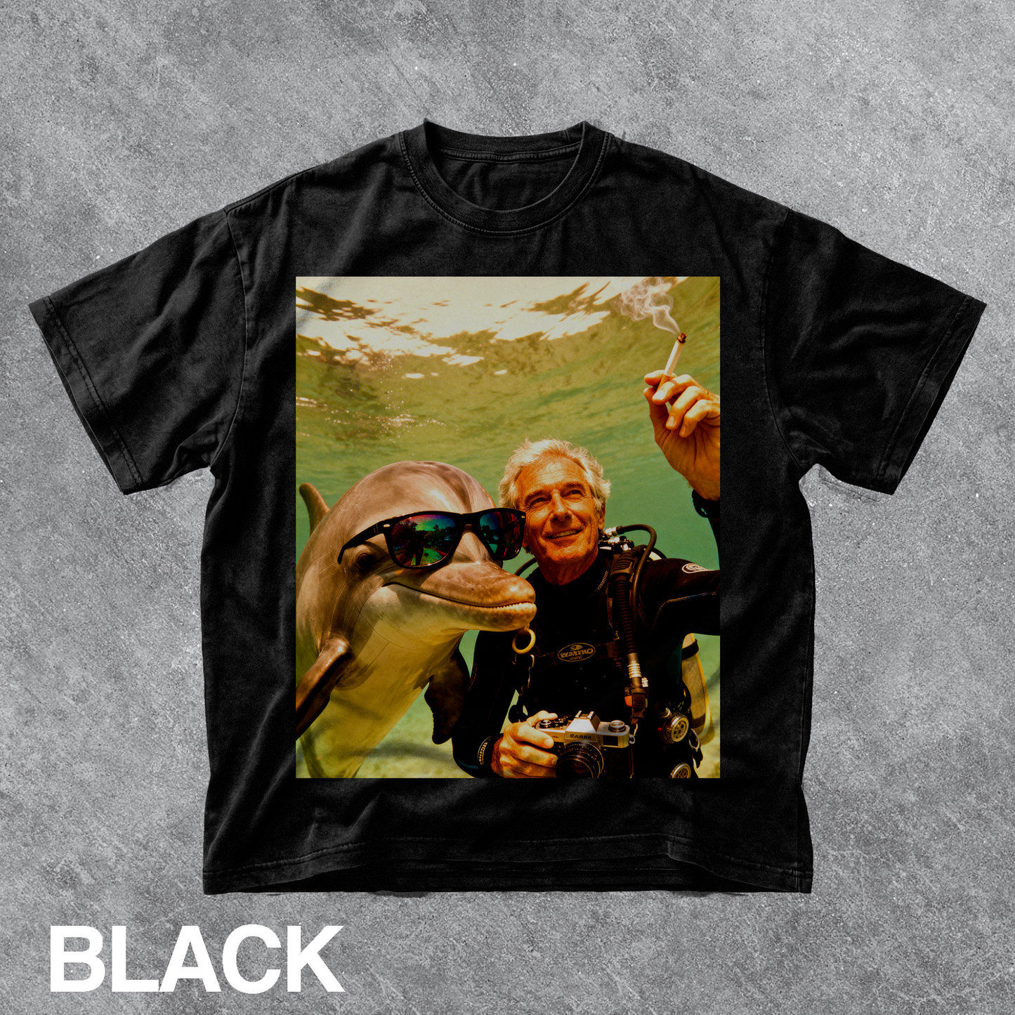 Vintage Funny Underwater Dolphin Selfie Graphic Tee
