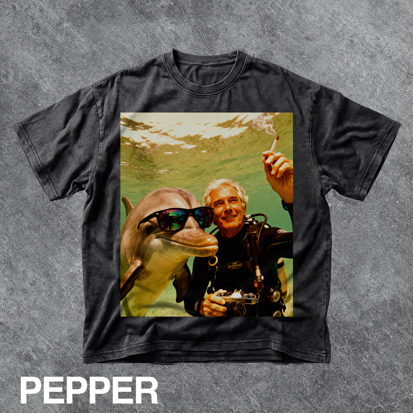 Vintage Funny Underwater Dolphin Selfie Graphic Tee