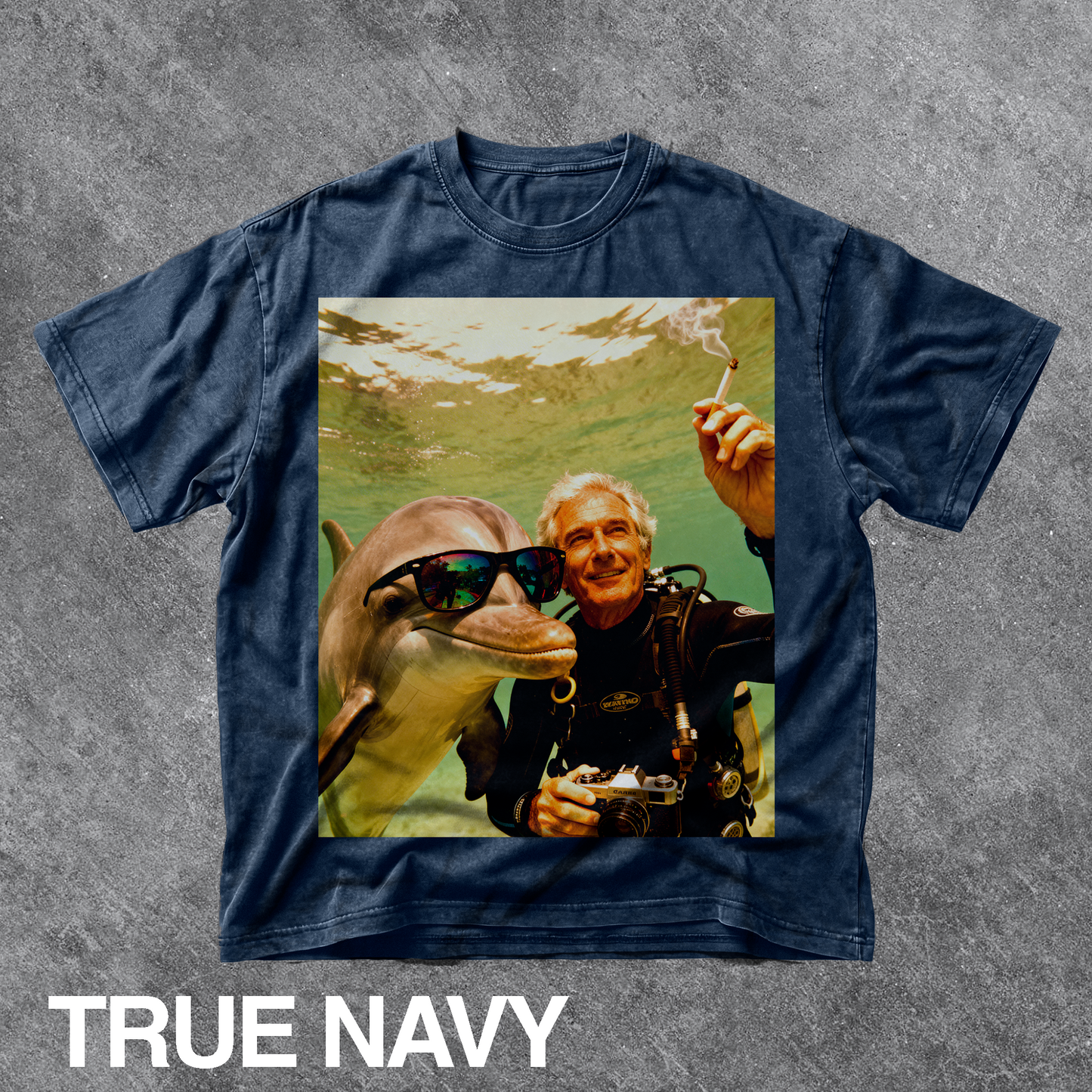 Vintage Funny Underwater Dolphin Selfie Graphic Tee