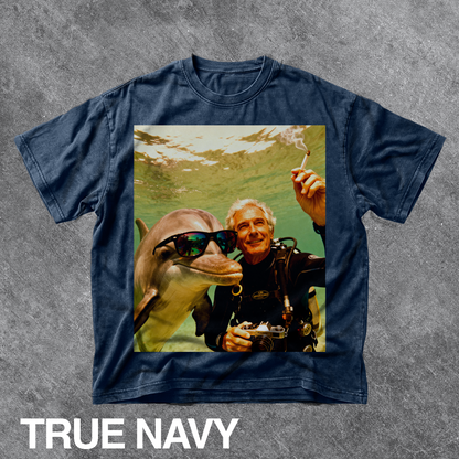 Vintage Funny Underwater Dolphin Selfie Graphic Tee
